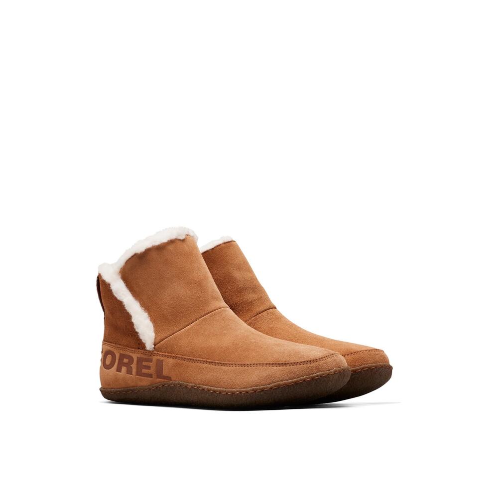 Sorel Nakiska Bootie Slippers in Tan Suede with a Faux Shearling Lining Size 8